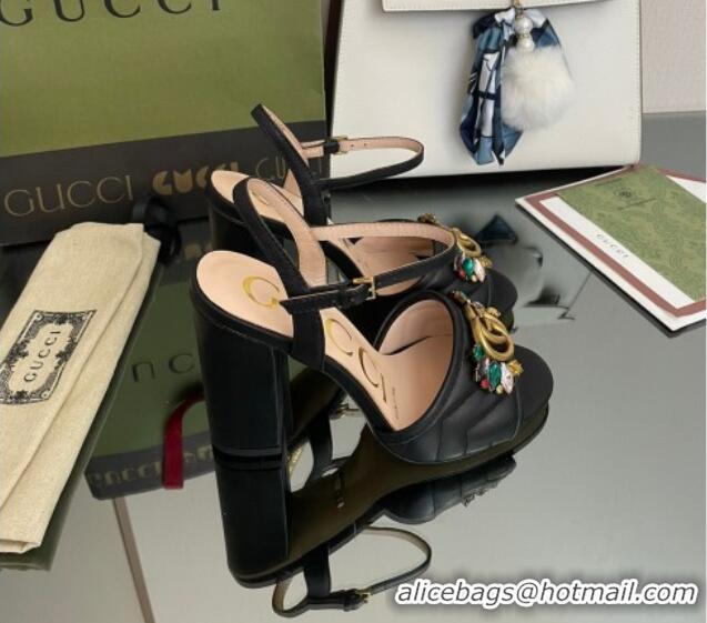 Low Price Gucci Calfskin High-Heel Sandals with Crystal Charm 10.5cm Black 101433