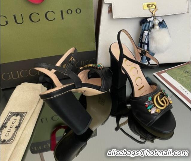 Low Price Gucci Calfskin High-Heel Sandals with Crystal Charm 10.5cm Black 101433