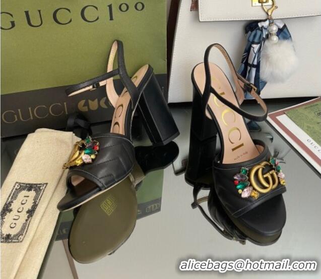 Low Price Gucci Calfskin High-Heel Sandals with Crystal Charm 10.5cm Black 101433