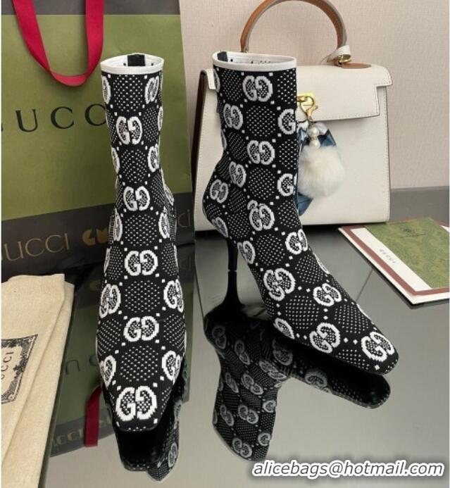 Perfect Gucci GG Knit Ankle Boots Black/White 101435