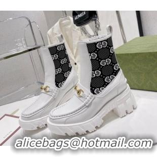 Comfortable Gucci GG Jersey Ankle Boot with Horsebit White 110192