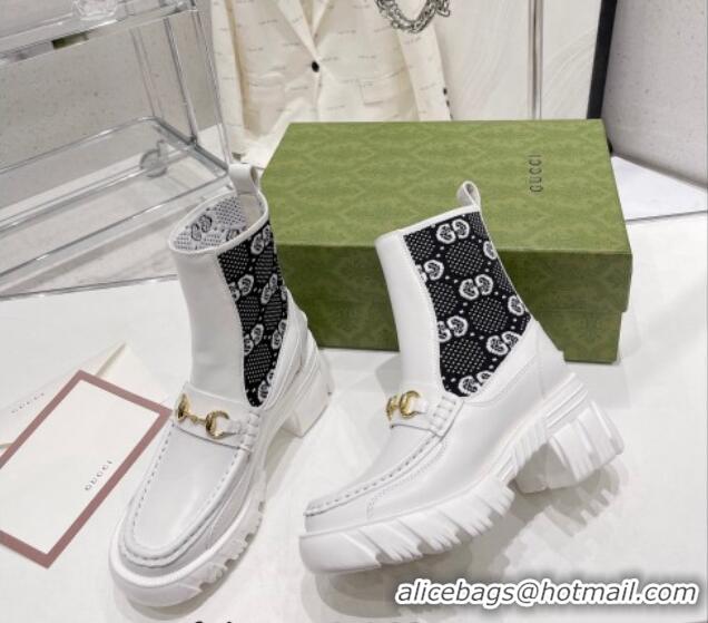 Comfortable Gucci GG Jersey Ankle Boot with Horsebit White 110192