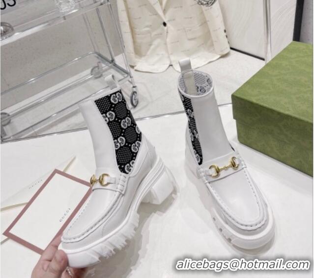 Comfortable Gucci GG Jersey Ankle Boot with Horsebit White 110192