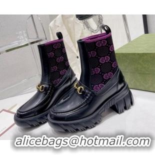 Grade Quality Gucci GG Jersey Ankle Boot with Horsebit Black/Pink 110195