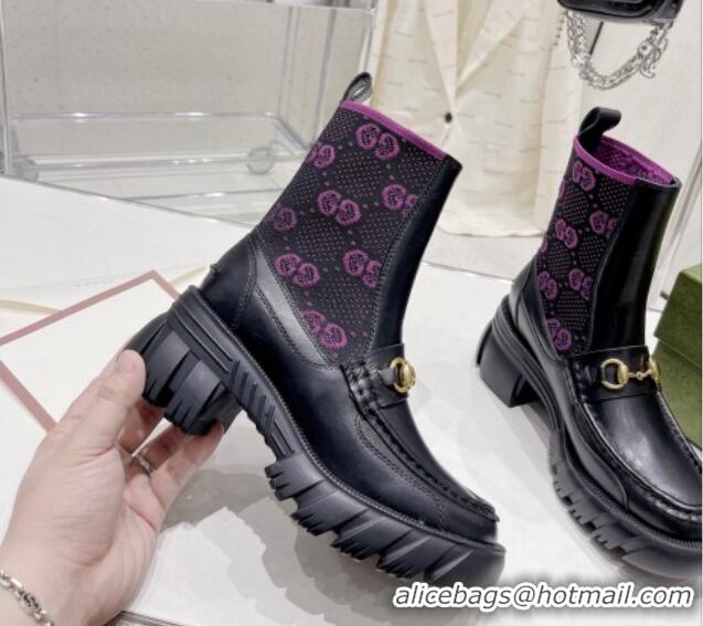 Grade Quality Gucci GG Jersey Ankle Boot with Horsebit Black/Pink 110195