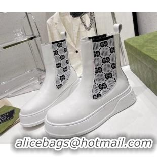 Purchase Gucci GG Jersey Flat Ankle Boot White 110196