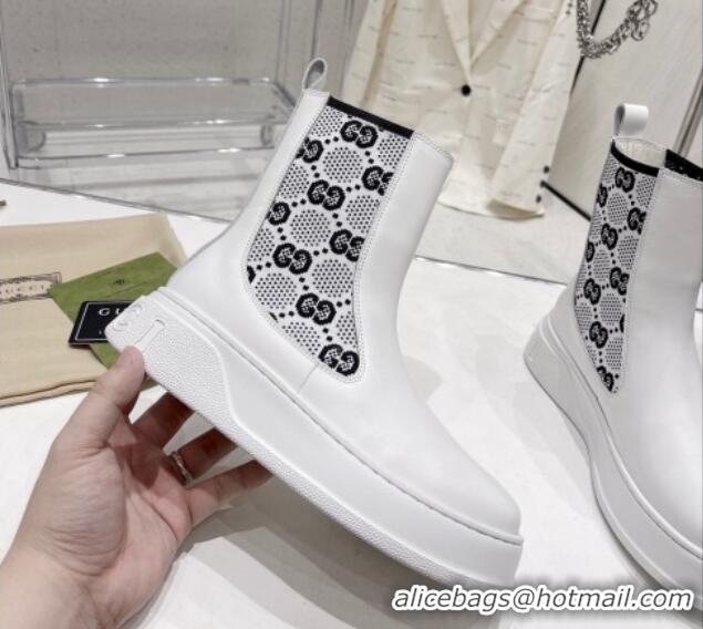 Purchase Gucci GG Jersey Flat Ankle Boot White 110196