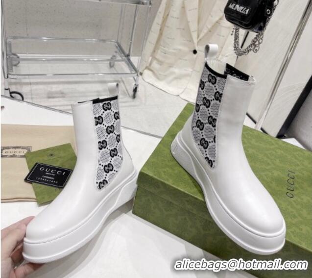 Purchase Gucci GG Jersey Flat Ankle Boot White 110196