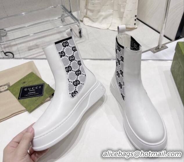 Purchase Gucci GG Jersey Flat Ankle Boot White 110196