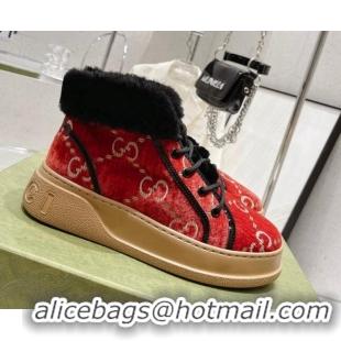 Good Looking Gucci GG Velvet and Wool Lace-up Ankle Boots Red 101101