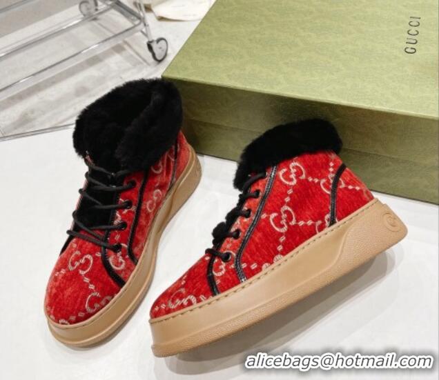 Good Looking Gucci GG Velvet and Wool Lace-up Ankle Boots Red 101101