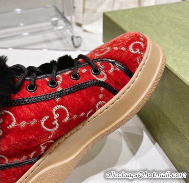 Good Looking Gucci GG Velvet and Wool Lace-up Ankle Boots Red 101101