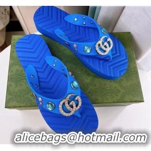 Best Price Gucci Rubber Flat Slide Sandals with Crystal Blue 101104