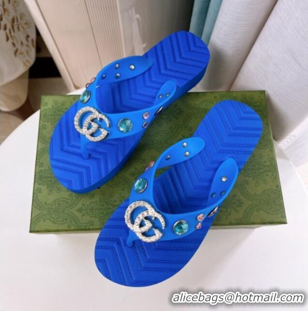 Best Price Gucci Rubber Flat Slide Sandals with Crystal Blue 101104