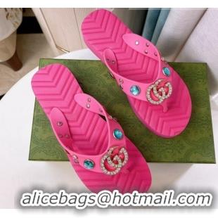 Low Cost Gucci Rubber Flat Slide Sandals with Crystal Pink 1101105