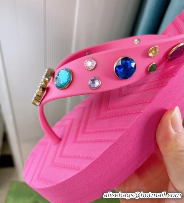 Low Cost Gucci Rubber Flat Slide Sandals with Crystal Pink 1101105