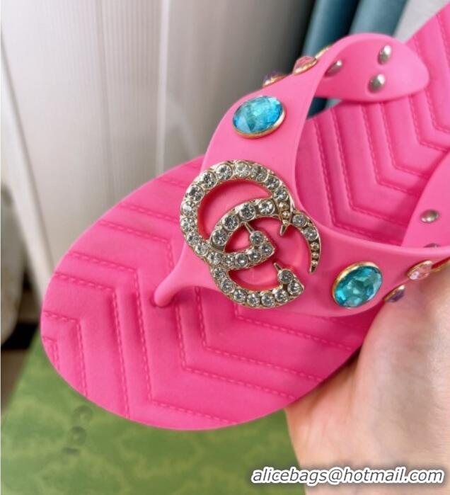 Low Cost Gucci Rubber Flat Slide Sandals with Crystal Pink 1101105