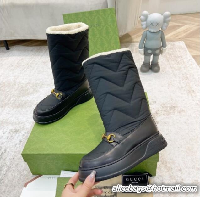 Top Grade Gucci Half Flat Nylon Boots with Horsebit Black 101107