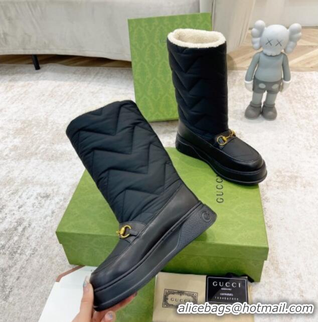 Top Grade Gucci Half Flat Nylon Boots with Horsebit Black 101107