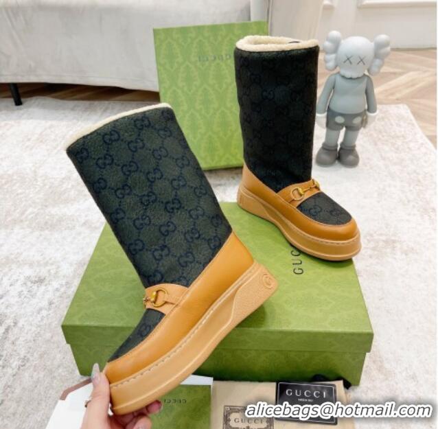 Unique Style Gucci Half Flat Felt Boots with Horsebit Green/Brown 101108