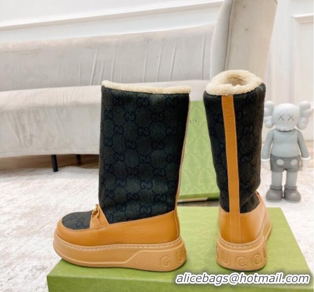 Unique Style Gucci Half Flat Felt Boots with Horsebit Green/Brown 101108