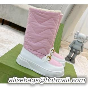 Popular Style Gucci Half Flat Nylon Boots with Horsebit Pink/White 1101109