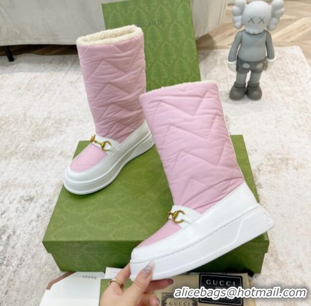 Popular Style Gucci Half Flat Nylon Boots with Horsebit Pink/White 1101109