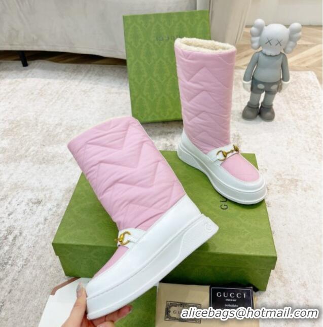 Popular Style Gucci Half Flat Nylon Boots with Horsebit Pink/White 1101109