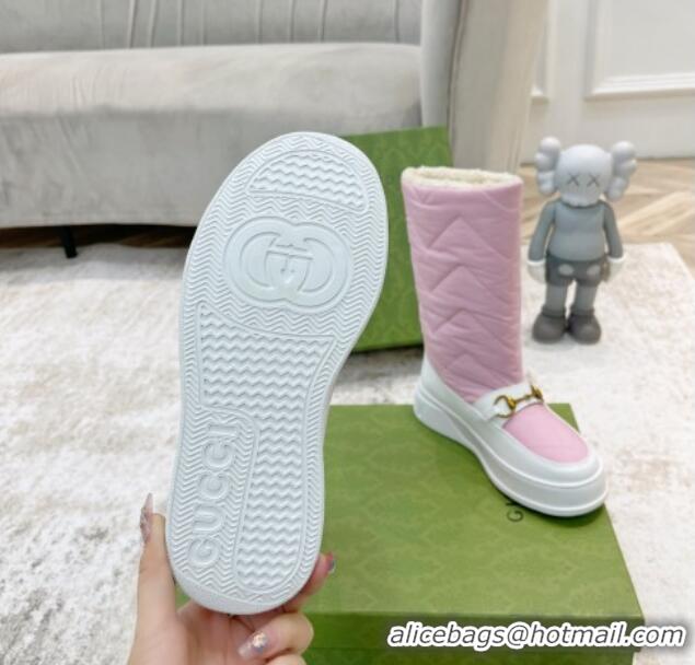 Popular Style Gucci Half Flat Nylon Boots with Horsebit Pink/White 1101109