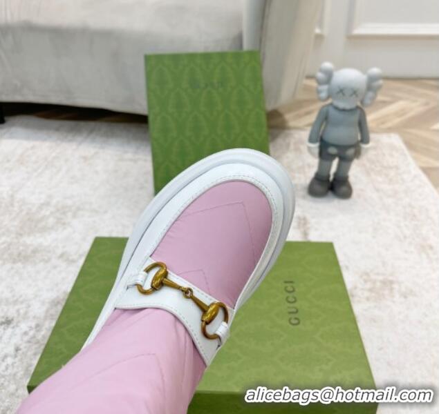 Popular Style Gucci Half Flat Nylon Boots with Horsebit Pink/White 1101109