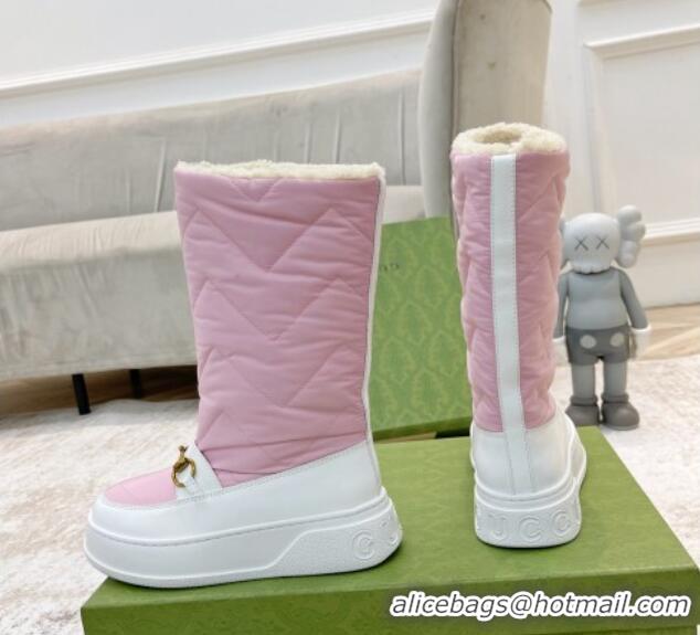 Popular Style Gucci Half Flat Nylon Boots with Horsebit Pink/White 1101109