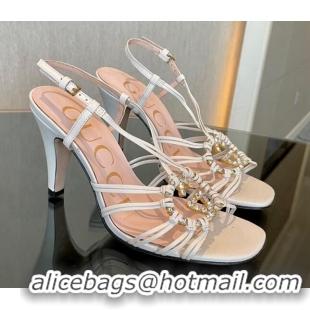 Top Design Gucci Isa High Heel Sandals 9cm with Crystal GG White 1102108