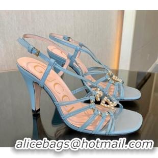 Durable Gucci Isa High Heel Sandals 9cm with Crystal GG Blue 102109