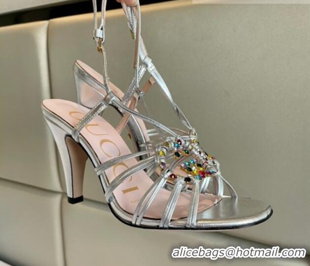 Charming Gucci Isa High Heel Sandals 9cm with Crystal GG Silver 1102111