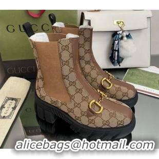 Grade Chanel GG Canvas Ankle Boots with Horsebit Brown 110411