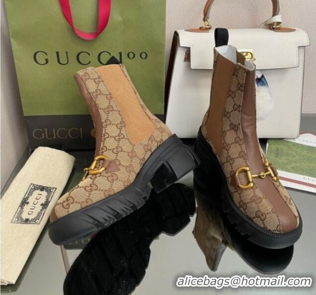 Grade Chanel GG Canvas Ankle Boots with Horsebit Brown 110411