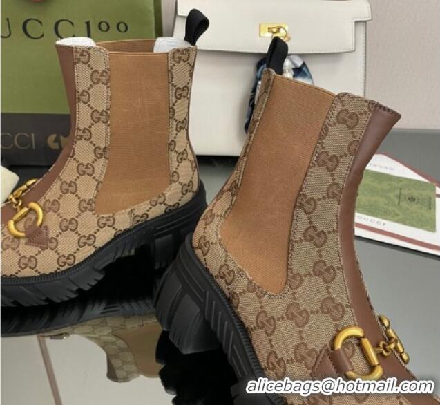 Grade Chanel GG Canvas Ankle Boots with Horsebit Brown 110411