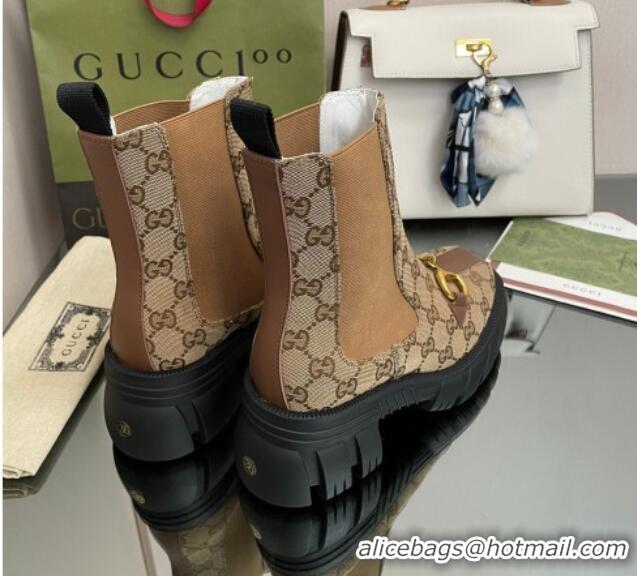 Grade Chanel GG Canvas Ankle Boots with Horsebit Brown 110411