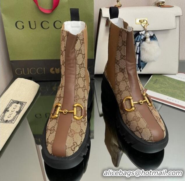 Grade Chanel GG Canvas Ankle Boots with Horsebit Brown 110411