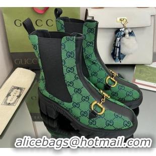 Best Product Chanel GG Canvas Ankle Boots with Horsebit Green 110412