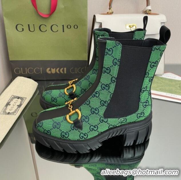 Best Product Chanel GG Canvas Ankle Boots with Horsebit Green 110412