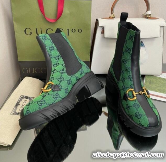 Best Product Chanel GG Canvas Ankle Boots with Horsebit Green 110412