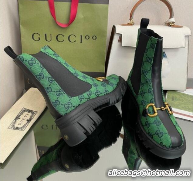 Best Product Chanel GG Canvas Ankle Boots with Horsebit Green 110412