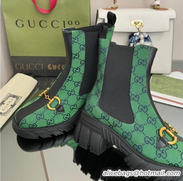 Best Product Chanel GG Canvas Ankle Boots with Horsebit Green 110412