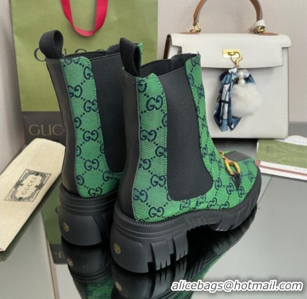 Best Product Chanel GG Canvas Ankle Boots with Horsebit Green 110412