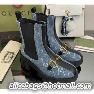 Hot Style Chanel GG Canvas Ankle Boots with Horsebit Blue 110413