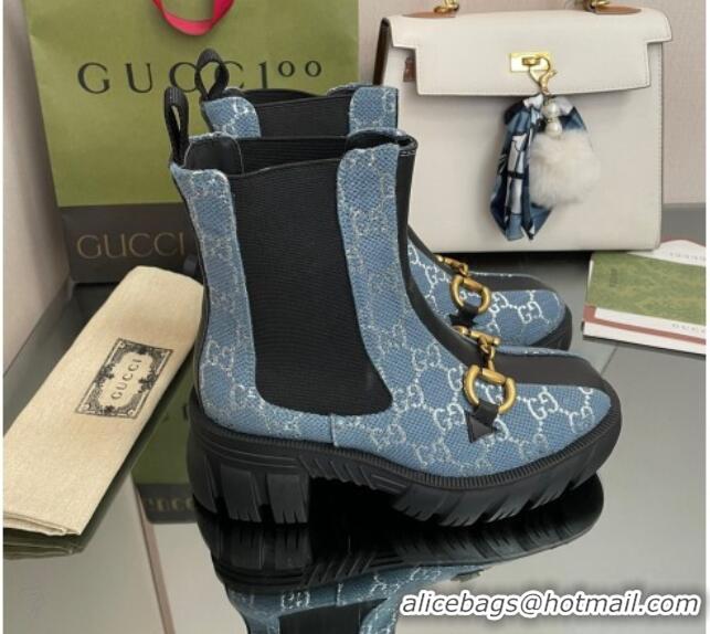 Hot Style Chanel GG Canvas Ankle Boots with Horsebit Blue 110413