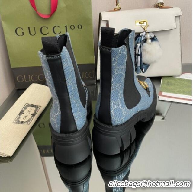 Hot Style Chanel GG Canvas Ankle Boots with Horsebit Blue 110413