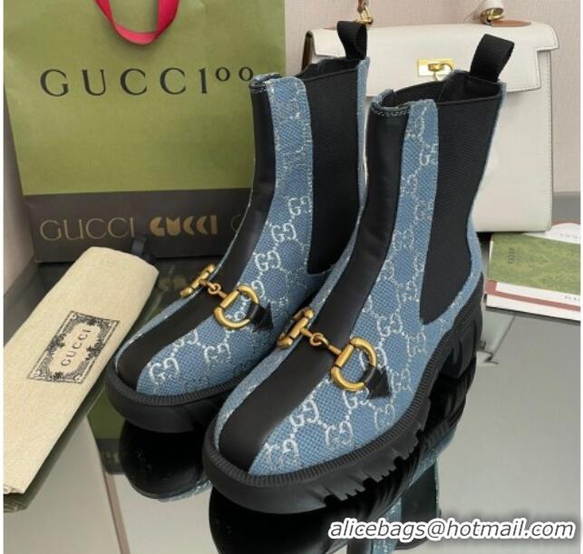 Hot Style Chanel GG Canvas Ankle Boots with Horsebit Blue 110413