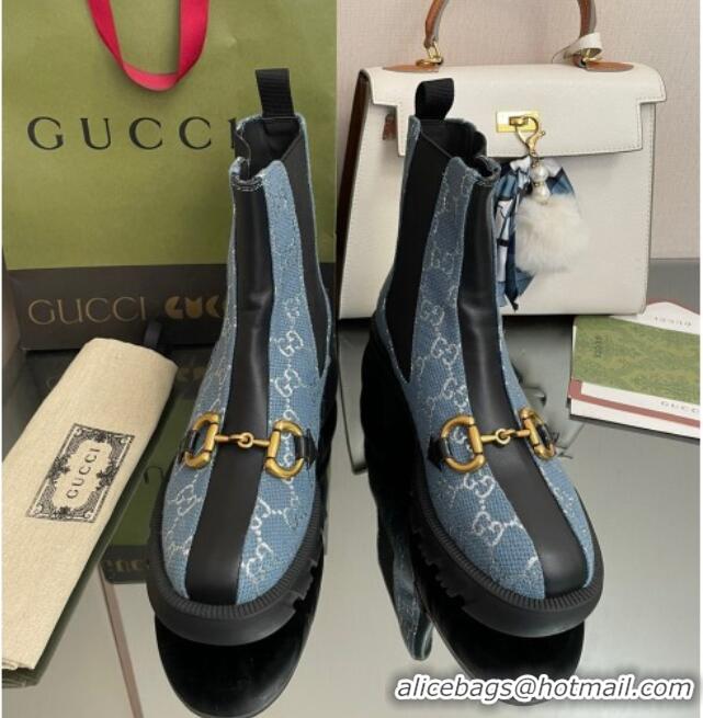 Hot Style Chanel GG Canvas Ankle Boots with Horsebit Blue 110413